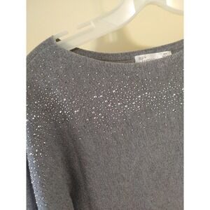 89th Madison Slouchy Sweater Silver Studded Raglan Sleeve Off Shoulder Sz‎ M